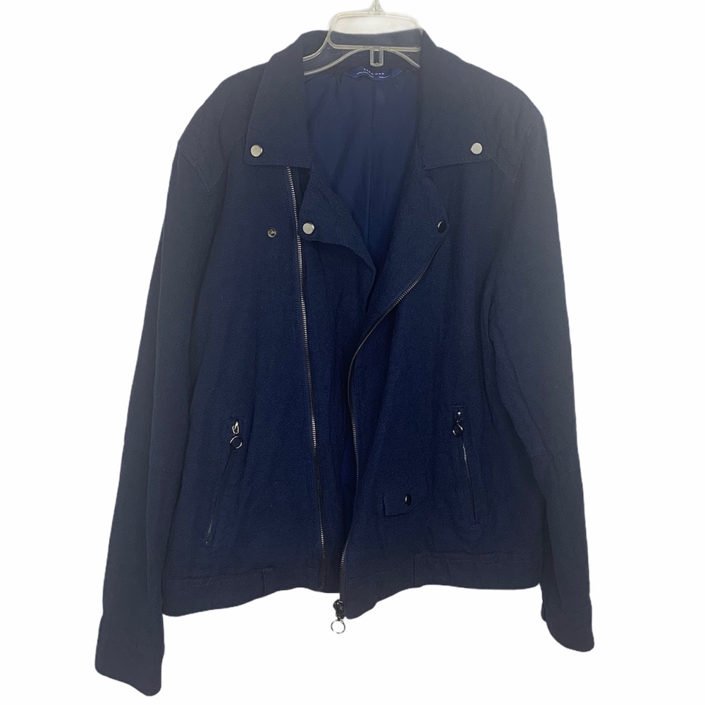 Zara Man Blue Linen Biker Bomber Jacket Size Medium - Picture 1 of 10